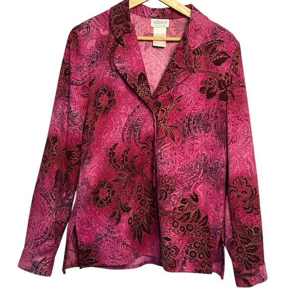 Koret Women 8 Pink Burgandy Floral Blazer Jacket Velour Burn out Career VTG - Picture 1 of 15
